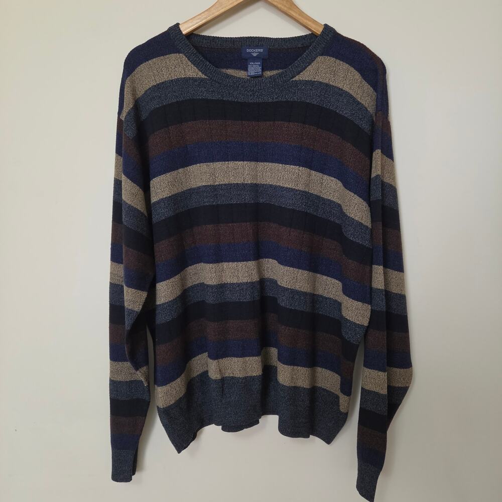 Vintage Y2K Dockers XXL Multicolored Striped Crew Neck Soft Sweater